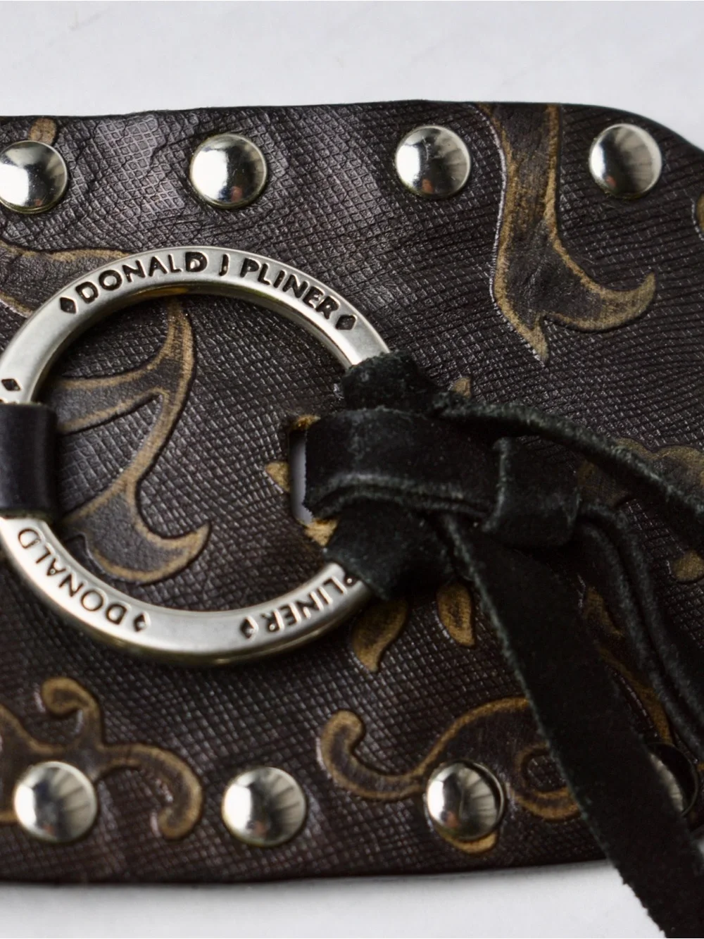 Donald J Pliner Leather Wrap Belt Chocolate Brown Studded Embossed Tie Rare